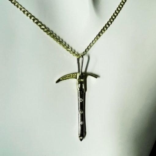 Mountaineering grivel Mont Blanc ice axe pendant 18ct Gold Diamonds