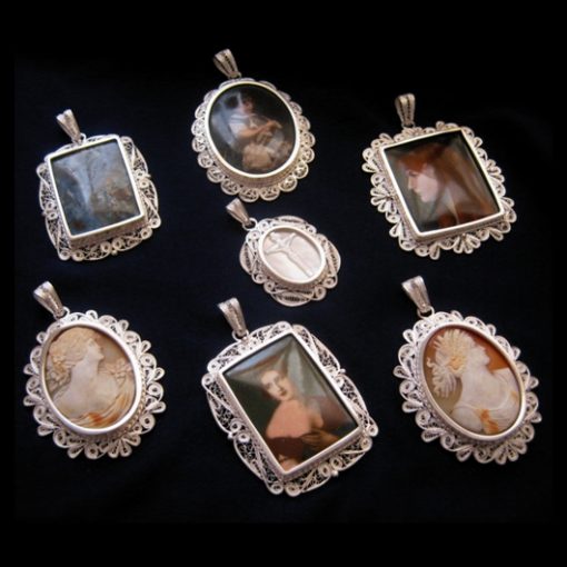 Sterling Silver filigree Cameo pendants