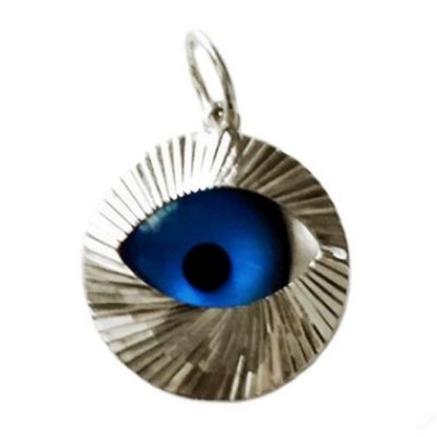 9ct white Gold Evil Eye Pendant diamond cut 15mm