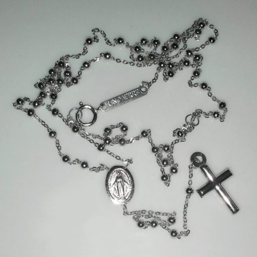 9ct white gold rosary beads necklace Italy