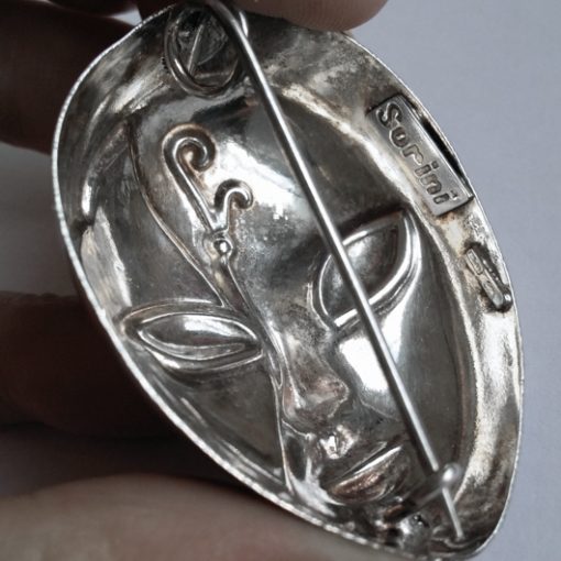 Sorini Sterling Silver hand painted Mask brooch