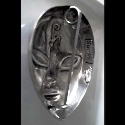 Sorini Sterling Silver hand painted Mask brooch