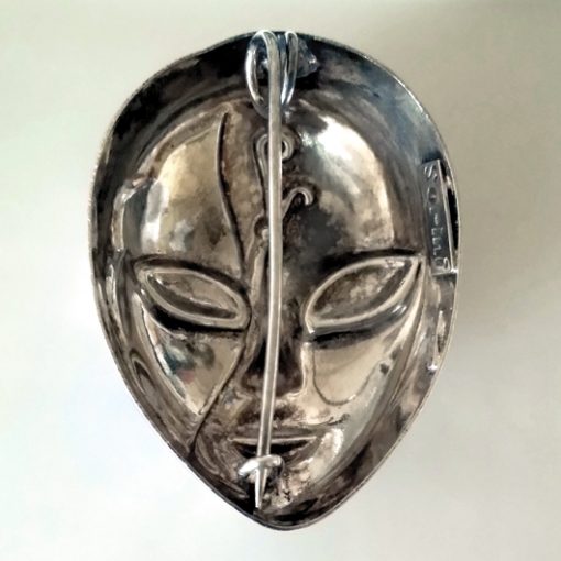 Sorini Sterling Silver hand painted Mask brooch