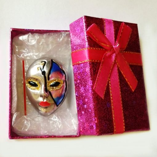 Sorini Sterling Silver hand painted Mask brooch