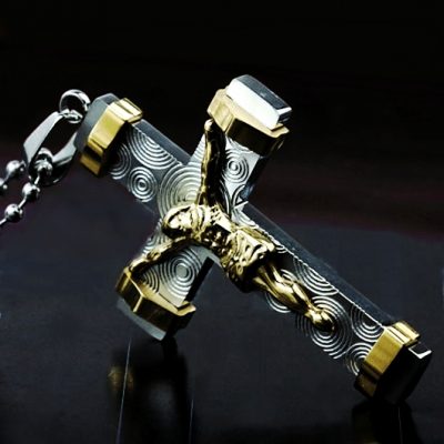 Stainless Steel Crucifix 22ct gold plated Jesus