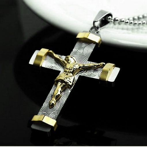 Stainless Steel Crucifix 22ct gold plated Jesus