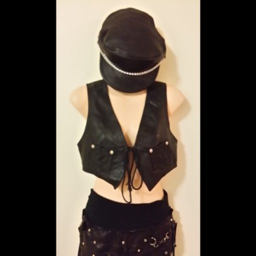 Leather hat top skirt Vintage clothing 3 piece outfit