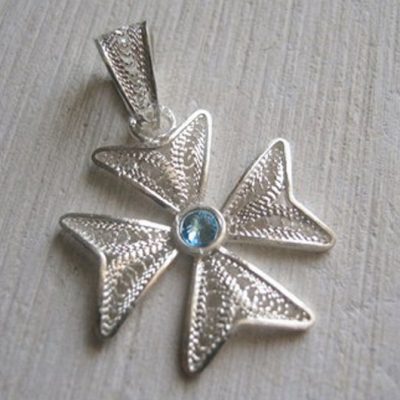 Maltese Cross filigree bail pendant Sterling Silver 2cm turquoise