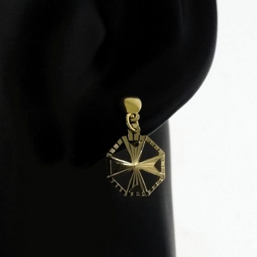 9ct Gold Maltese Cross earrings diamond cut hexagonal