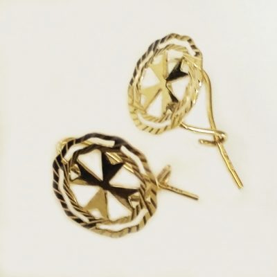 9ct Gold Maltese Cross earrings double circle 1.3cm