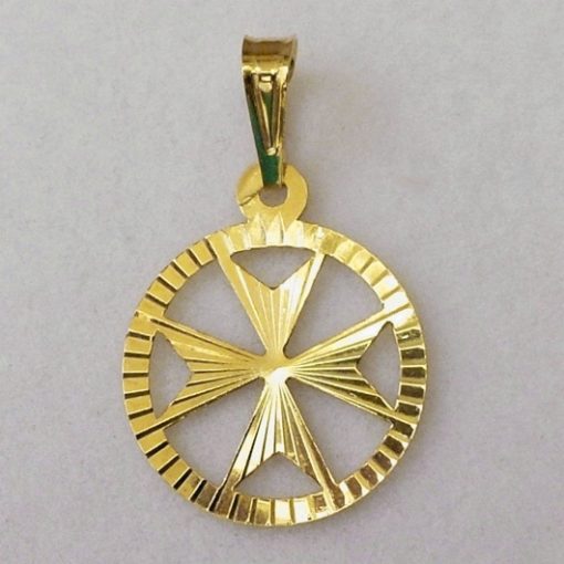 9ct Gold Maltese Cross diamond cut circle pendant 1.1cm