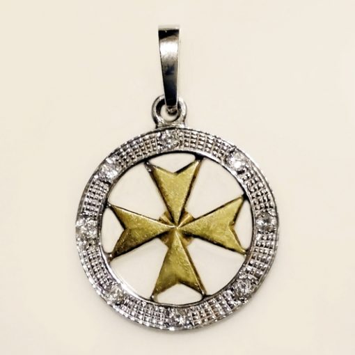 18ct 18kt white yellow Gold Maltese Cross circle pendant 2cm