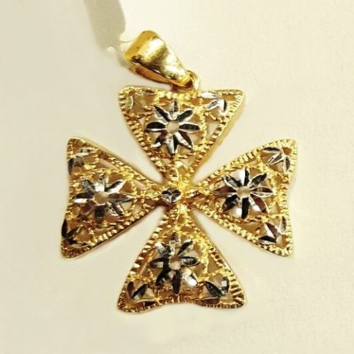 18ct 18kt yellow white Gold Maltese Cross Stars pendant 2cm