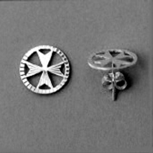 18ct white Gold earrings Maltese Cross circle 8mm