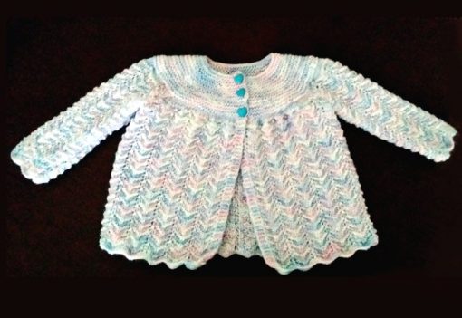 Hand knit baby cardigan 4 ply soft wool white blue pink