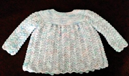 Hand knit baby cardigan 4 ply soft wool white blue pink