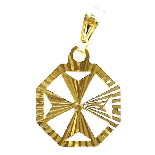 9ct gold Maltese Cross pendant diamond cut hexagonal 1.4cm