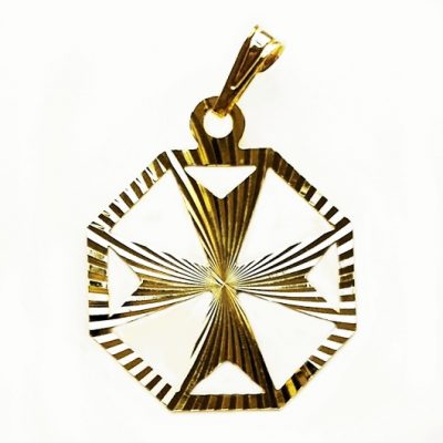 9ct gold Maltese Cross diamond cut hexagonal pendant 2.2cm