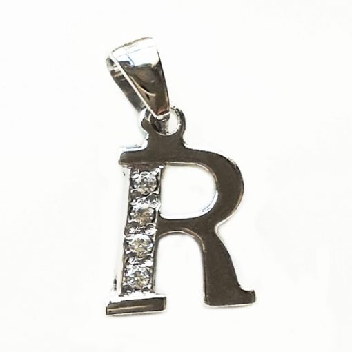 Sterling Silver letter R pendant with zirconia