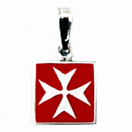 Maltese Cross pendant Sterling Silver square Red