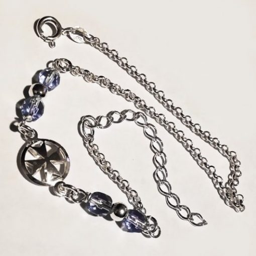 Sterling Silver Anklet double sided Maltese Cross blue crystal