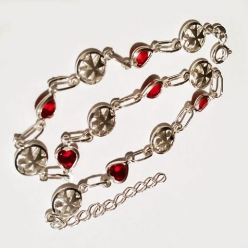 Sterling Silver Anklet double sided Maltese Cross red crystal