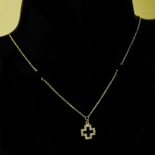 9ct Gold diamond cut necklace Cross black beads