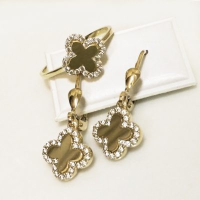 9ct 9kt yellow Gold Cross ring earrings Set