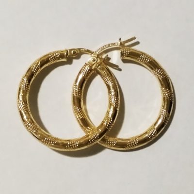 9ct 9kt Gold hoop earrings Grid 24mm Italy