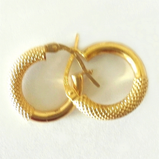 9K yellow Gold half florentine hoop earrings 15mm Italy
