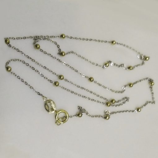 9ct white Gold diamond cut chain yellow gold balls 42cm Italy