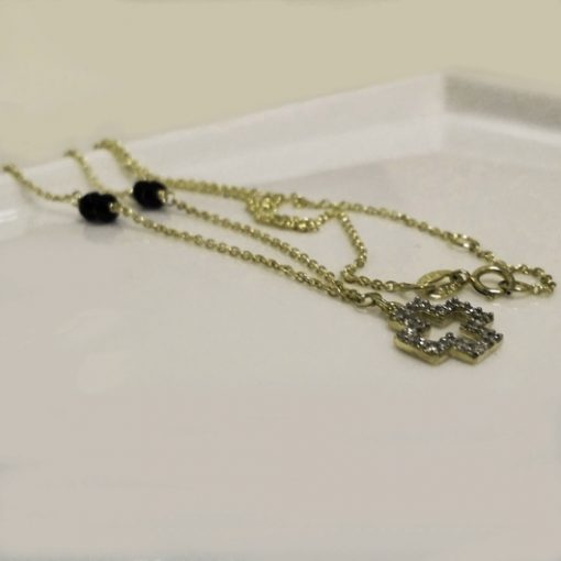 9ct Gold diamond cut necklace Cross black beads