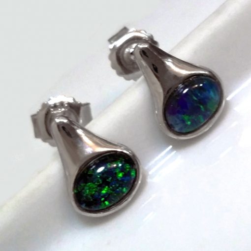 Black Opal earrings Sterling Silver Lightning Ridge Australia