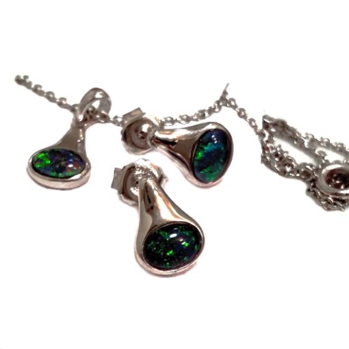 Black Opal earrings pendant Sterling Silver Lightning Ridge Australia