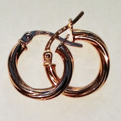 9ct rose Gold hoop earrings Swirl 14mm Italy