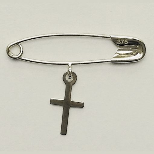 9ct white Gold baby pin brooch Cross Christening