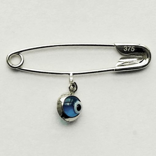 9ct white Gold baby pin brooch evil eye 5mm