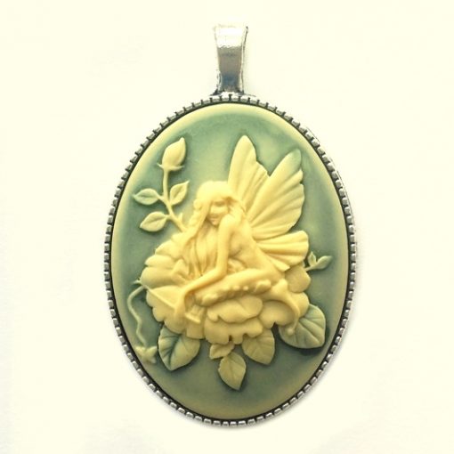 Cameo necklace Garden Fairy ivory green