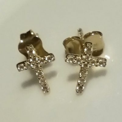 9ct Gold earrings Cross zirconia