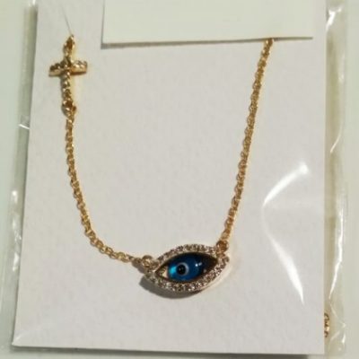 9ct Gold evil eye double sided necklace Marquise cross