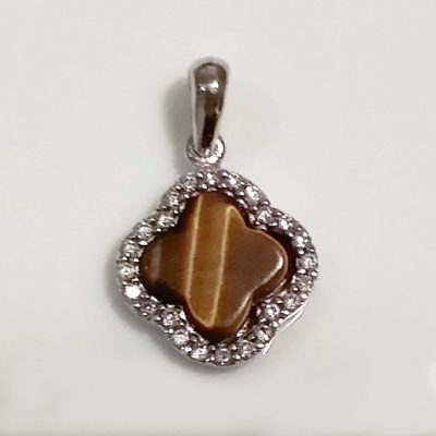 9ct white Gold pendant Greek Cross Tigers eye