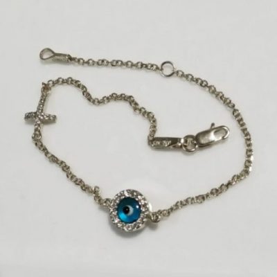 9ct white Gold evil eye Cross bracelet AL'ORO round