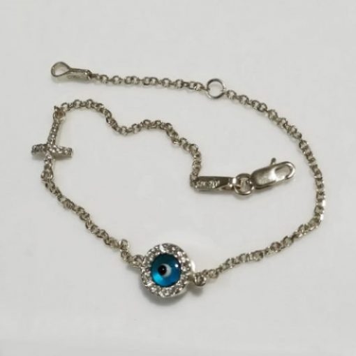 9ct white Gold evil eye Cross bracelet AL'ORO round