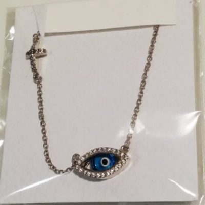 9ct white Gold evil eye double sided necklace Marquise cross