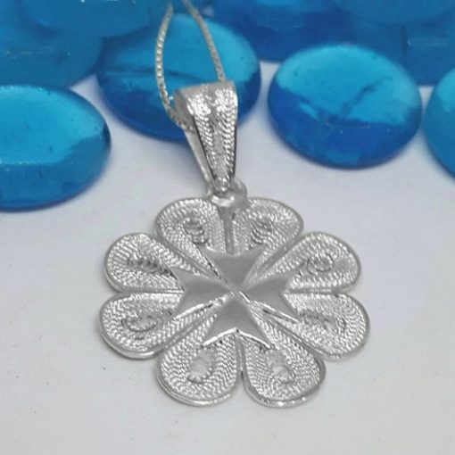 Maltese Cross filigree pendant Sterling Silver 2.7cm flower