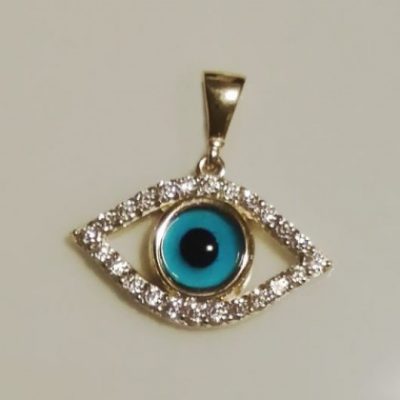 9ct Gold evil eye pendant Marquise zirconia