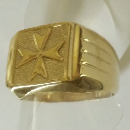 Maltese Cross ring 9ct Gold Square stripes