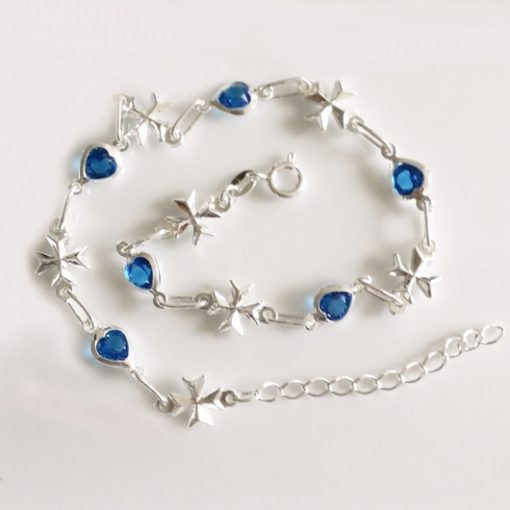 Sterling Silver Anklet Maltese Cross blue hearts