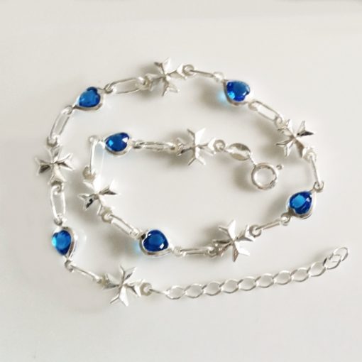 Sterling Silver Anklet Maltese Cross blue hearts