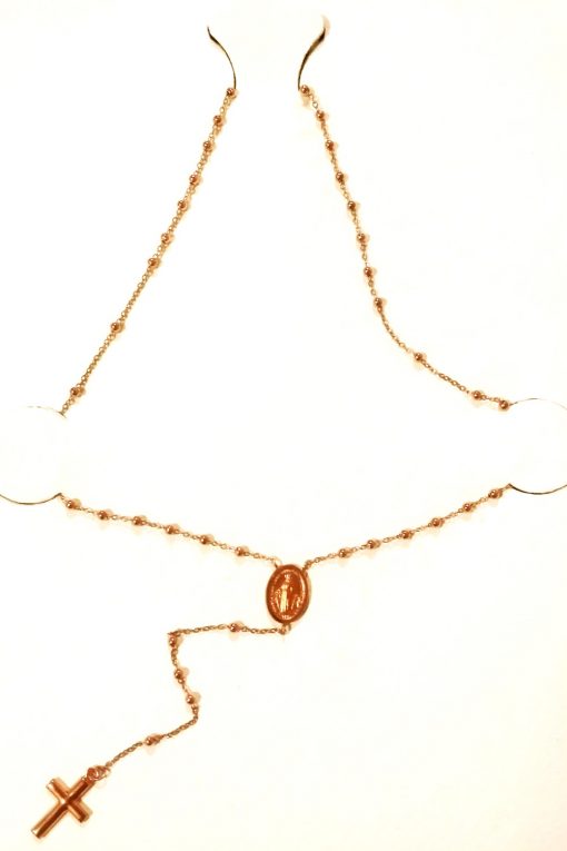 10ct rose Gold rosary beads necklace Italy large medallion